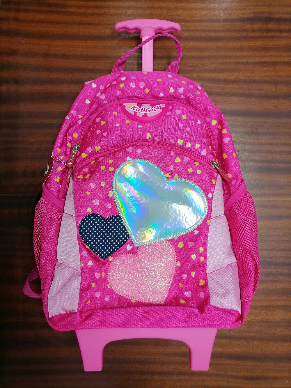 backpack σχολική παιδική τσάντα τρόλεϊ με καρδούλες για κορίτσι  