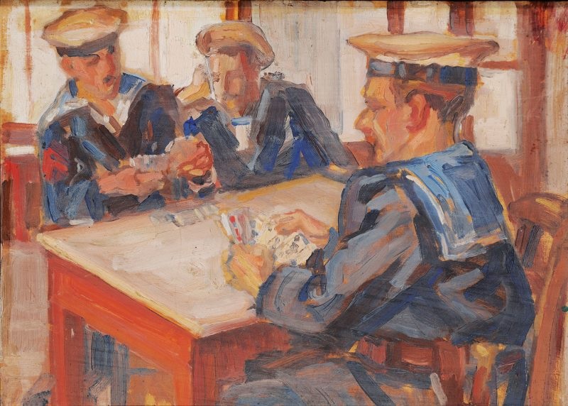 Περικλής Βυζαντινός, "Ναύτες παίζουν χαρτιά στο καφενείο" 1920-1921