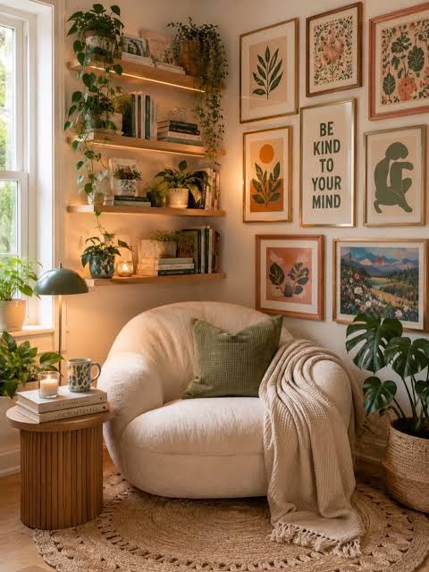 Aesthetic Sanctuary και γωνία χαλάρωσης με πολυθρόνα και φυτά εσωτερικού χώρου